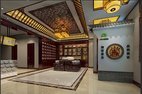 杨陵古朴典雅的中式茶叶店大堂设计效果图